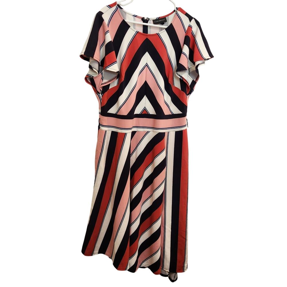 Lane Bryant Flutter Sleeve Asymmetrical Striped Midi Dress Multicolor Size 16